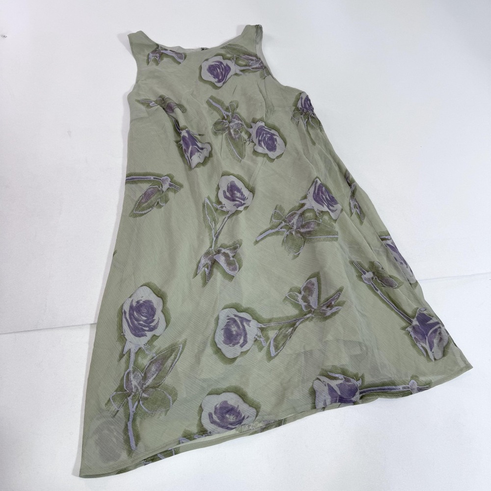 Wild Fable Dress Womens XXL Green Rose Print Chiffon Tie Back Mini Sundress